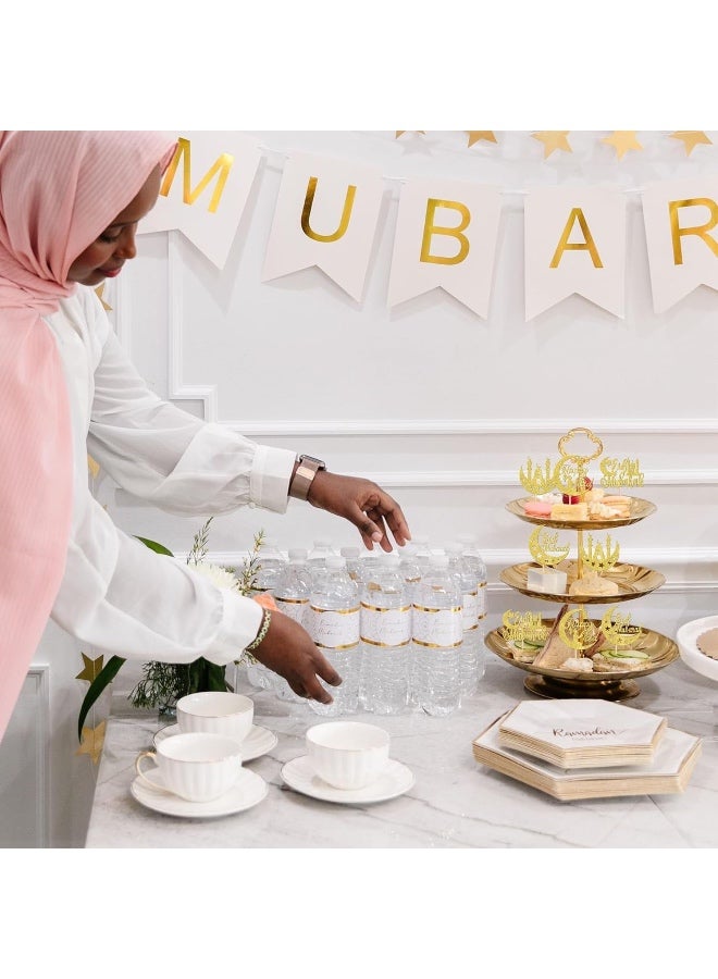 24 قطعة من زينة الكب كيك الذهبية المتلألئة بمناسبة عيد مبارك، زينة كعكة عيد رمضان كريم، مستلزمات حفلات إسلامية مسلمة - Image 5